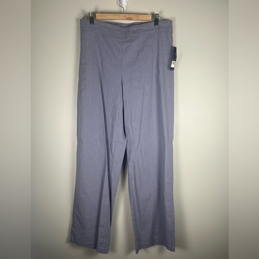 Nic + Zoe Wide Leg Linen Blend Pants Size 12 Gray Light Stone Coastal NWT